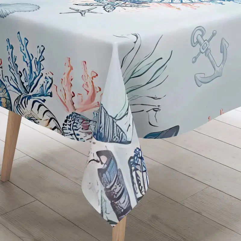 Rectangle Nautical Tablecloth Waterproof Stain Proof Coral Starfish Coastal