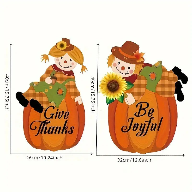 Set Two Thanksgiving Fall Pumpkins Scarecrows with Stakes