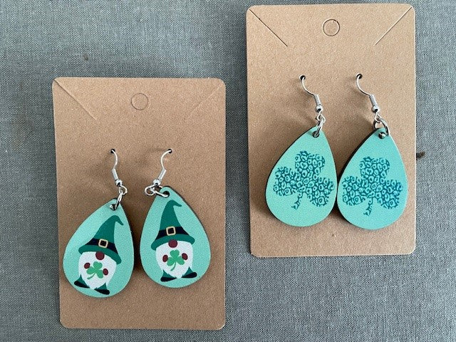 St. Patrick's Handcrafted Wooden Teardrop Double Sided Earrings Dangle Drop