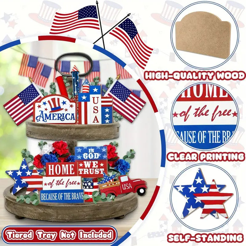 Patriotic Tiered Tray Decor USA Red, White & Blue 4th July