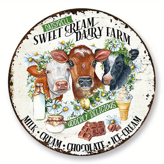 Daisybell Sweet Cream Dairy Farm Hanging Metal Sign Vintage Style