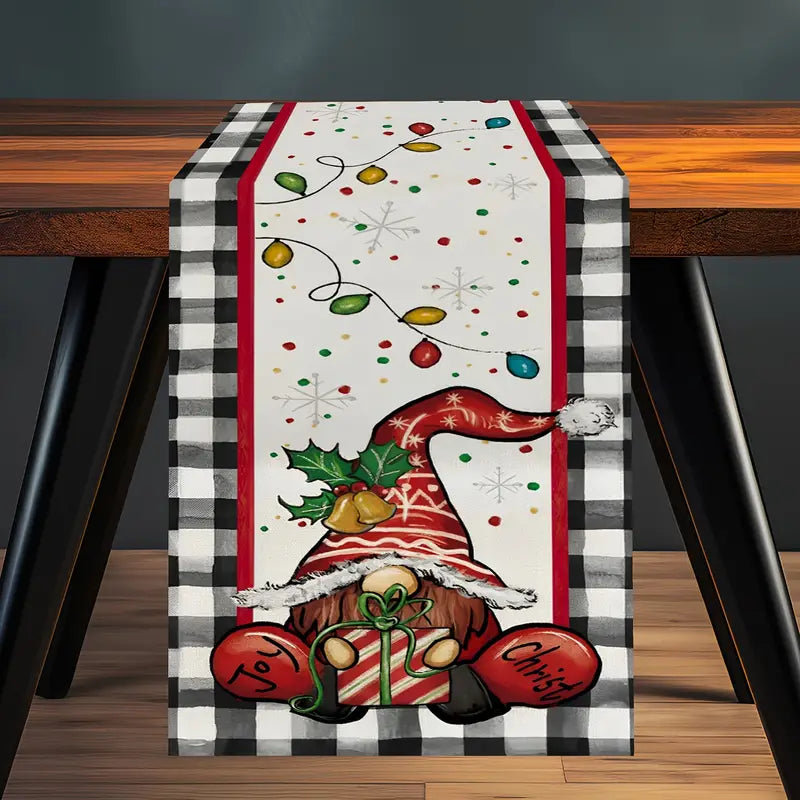 Christmas Winter Buffalo Print Gnome Table Runner 13 x 71"