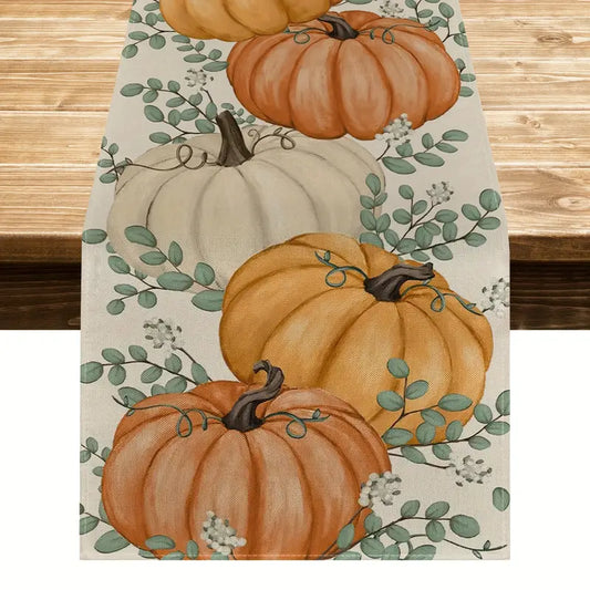 Fall Autumn Halloween Thanksgiving Pumpkins [& Eucalyptus Table Runner 13 x 72