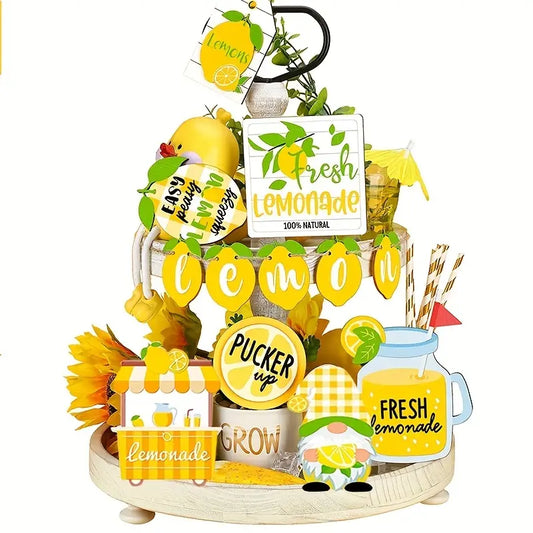 Farmhouse Tabletop Tiered Tray Decor Lemonade Theme Gnome