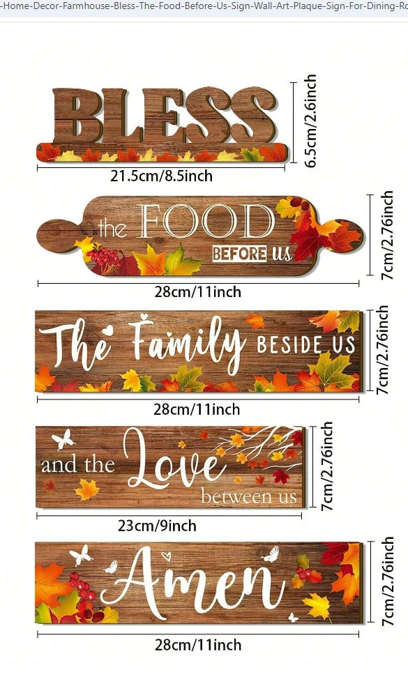 5 Piece Wooden Hanging Fall Thanksgiving Signs Autumn Leaves