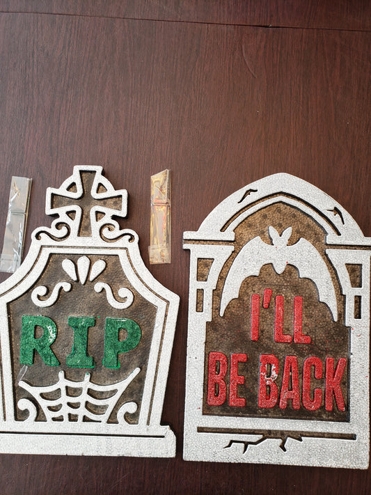 Halloween Decorations Set 2 R.I.P. Styrofoam Headstones With Stakes