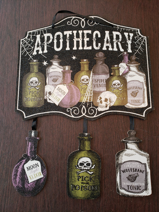 Halloween Hanging Apothecary Wooden Door Sign  Large