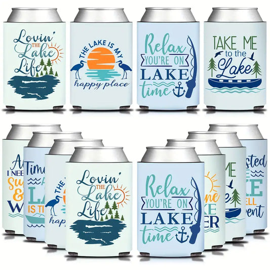 Retro Style Beer Soda Can Coolers Lake Life Neoprene Set of 2