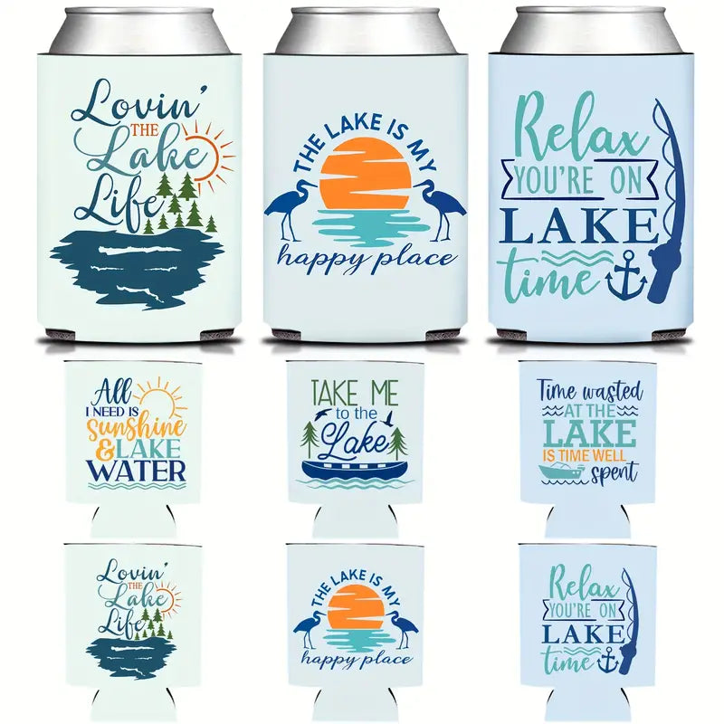 Retro Style Beer Soda Can Coolers Lake Life Neoprene Set of 2