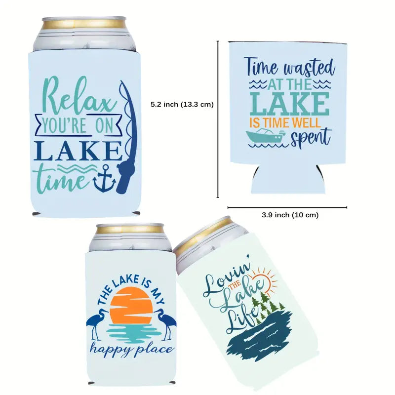 Retro Style Beer Soda Can Coolers Lake Life Neoprene Set of 2