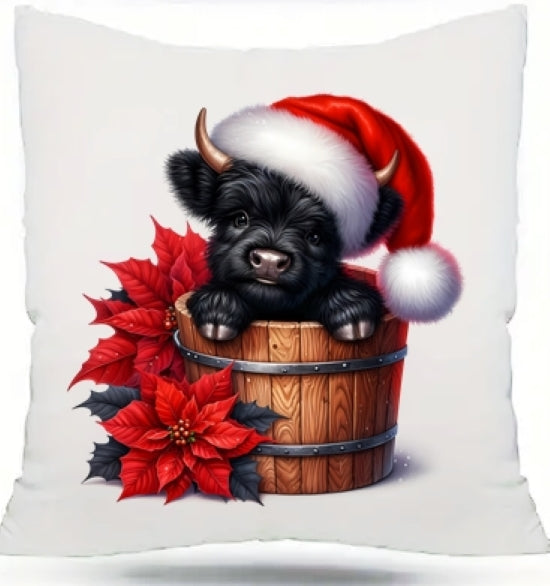 Christmas Highland Cow Pillow Throw Cover Merry Christmas 18 x 18