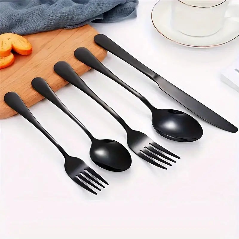 Black Stainless Steel Flatware Set 20 Pieces High Quality Mirror Finish