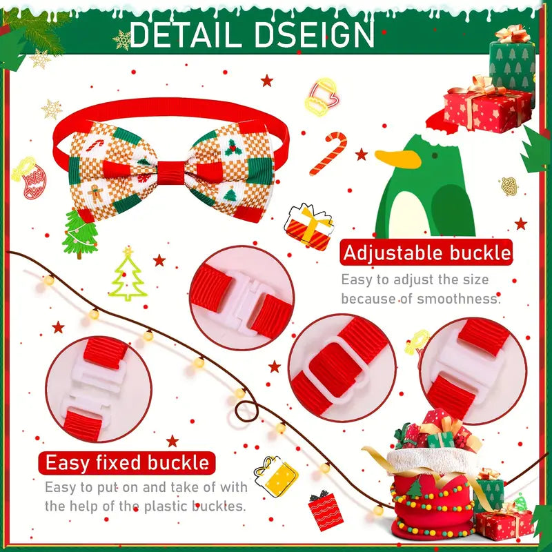 Adorable Christmas Bow Ties for Small Dogs Puppies and Cats Adjustable Set 10