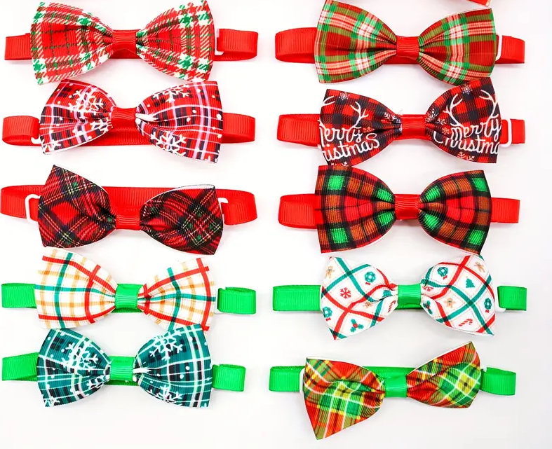 Adorable Christmas Bow Ties for Small Dogs Puppies and Cats Adjustable Set 10