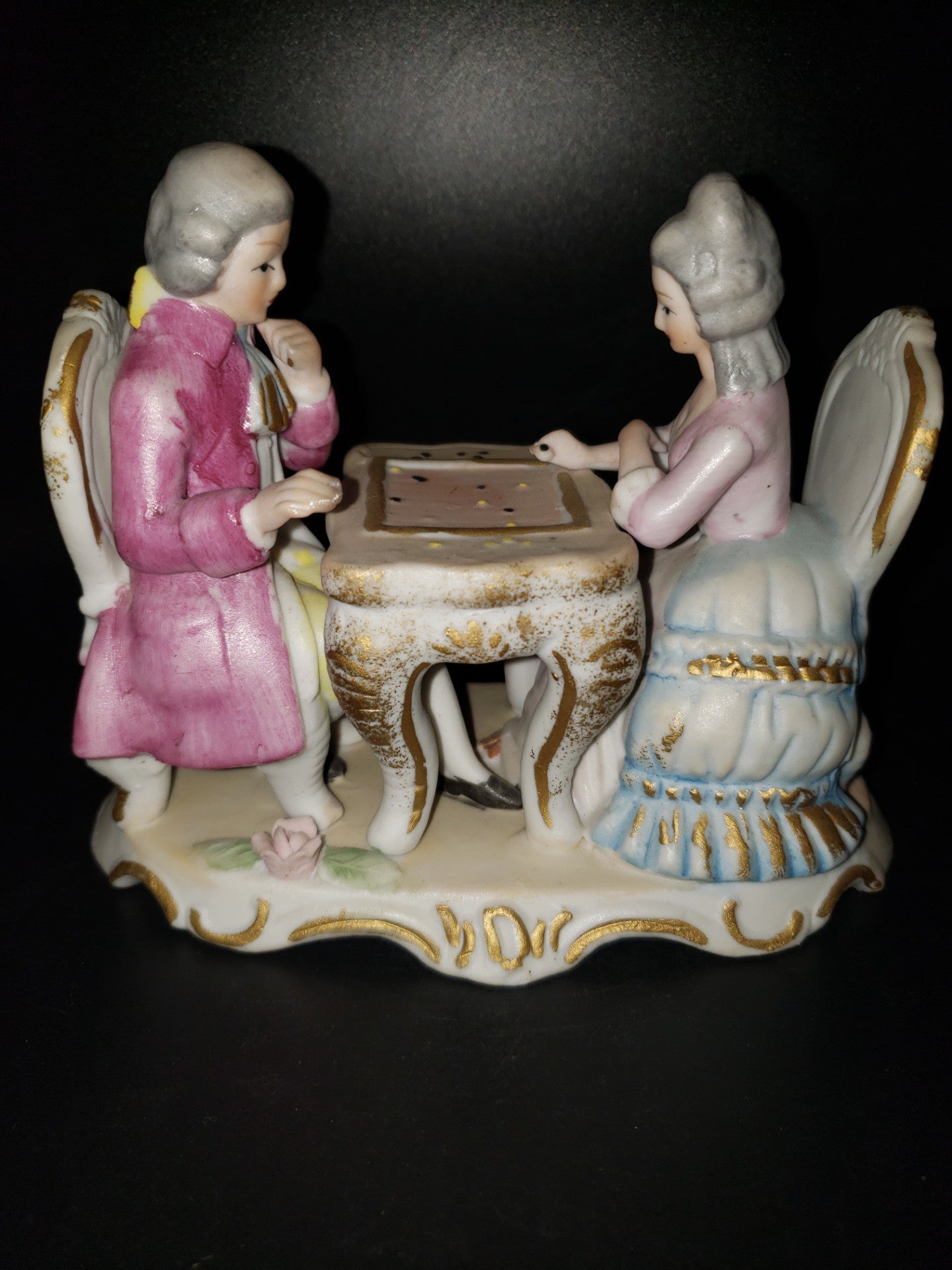 Vintage Capodimonte Couple Playing Checkers Figurine Porcelain 1950's