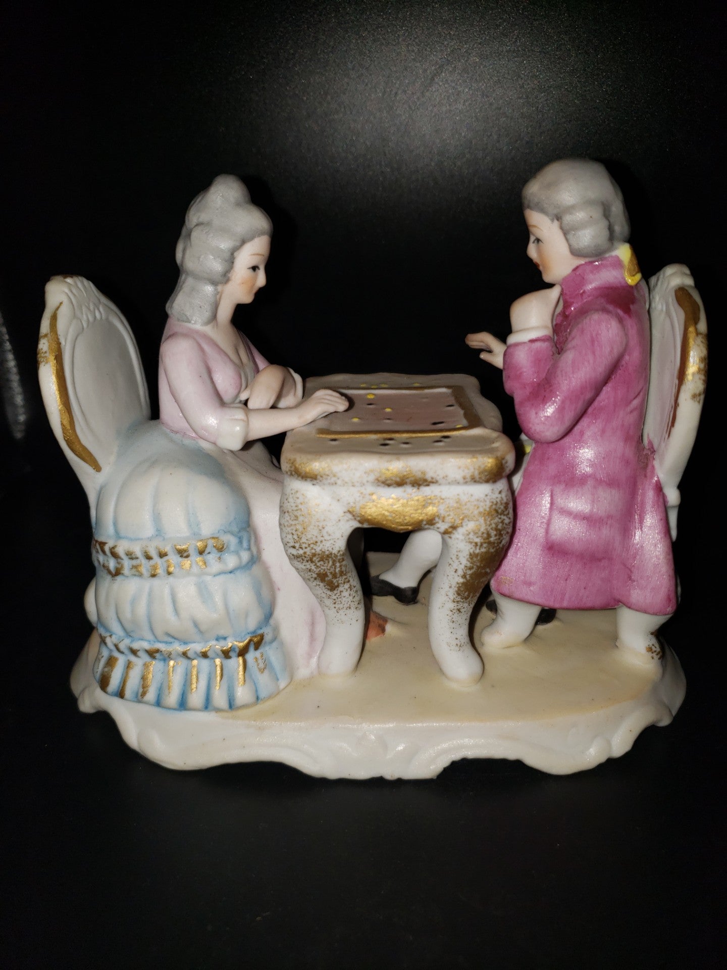 Vintage Capodimonte Couple Playing Checkers Figurine Porcelain 1950's