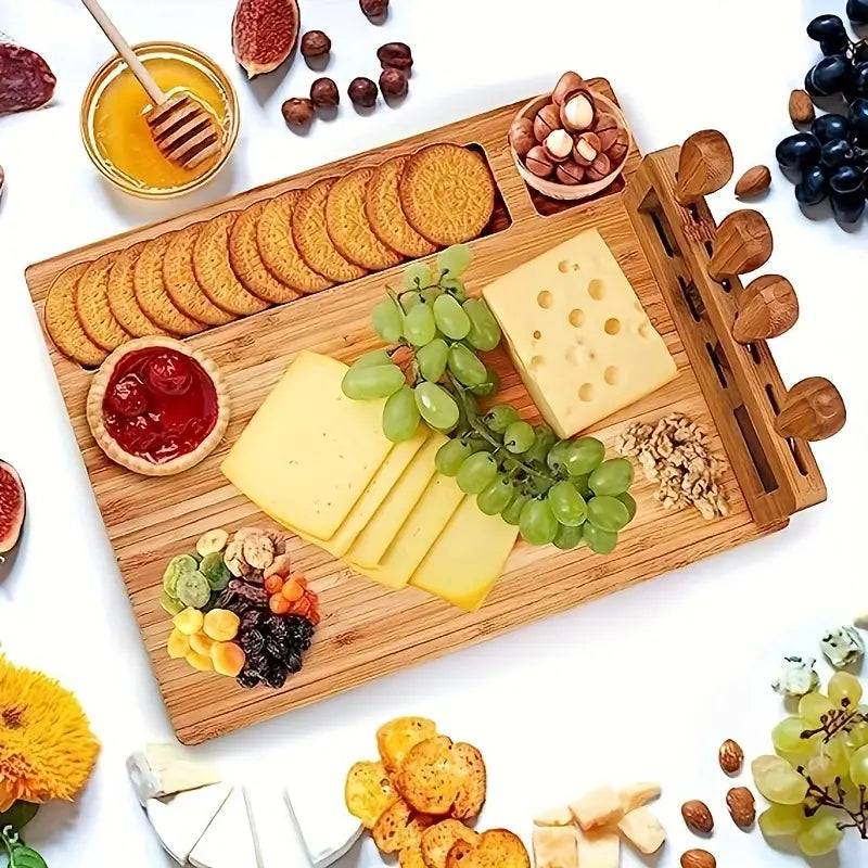 Bamboo Charcuterie Cheese Board Set 6 Pieces Great Gift