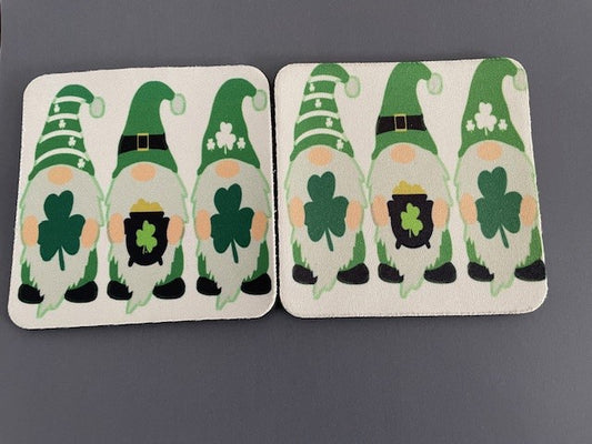 St. Patrick's Day Gnome Coasters Set of 4 Absorbent Neoprene