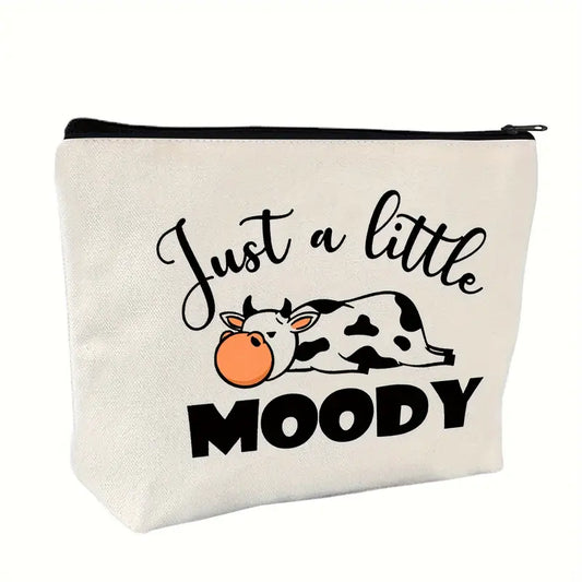 Funny Cosmetic Case Cow, "Just a little MOODY" Zippered Case