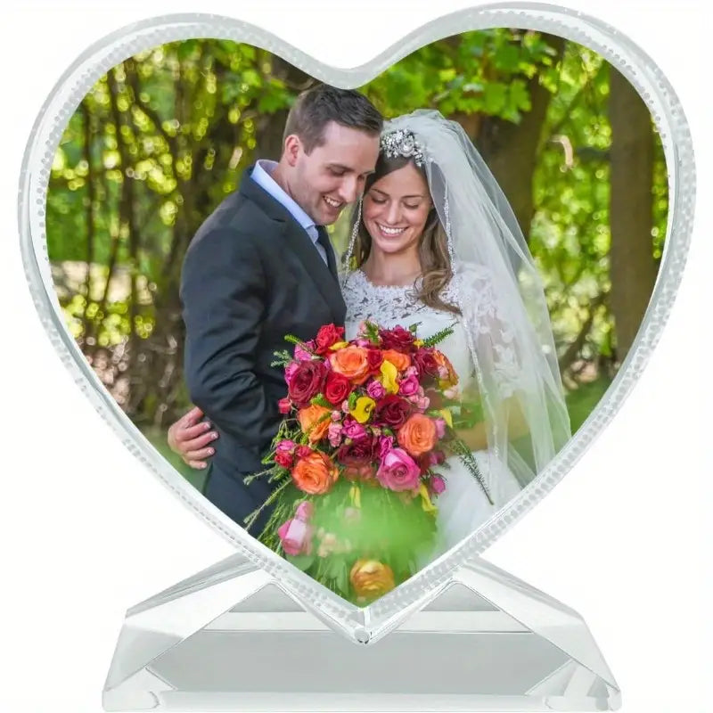 Photo Tp Crystal Glass Art Customize Your Photo to Crystal Heart With Stand