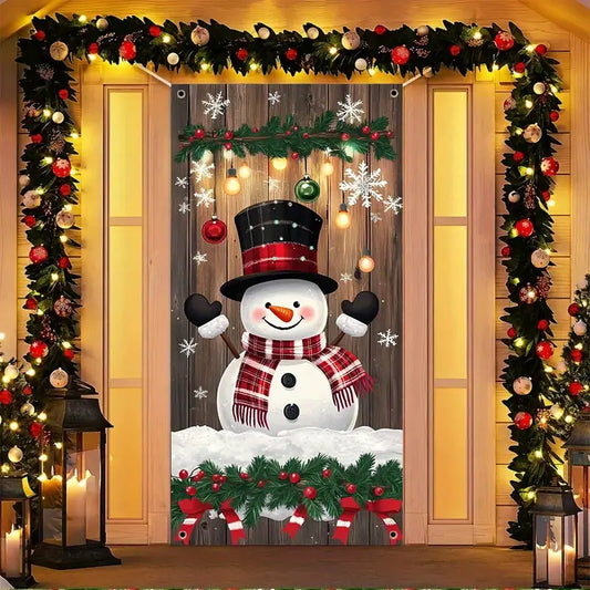 Adorable Festive Snowman Christmas Door Cover Banner