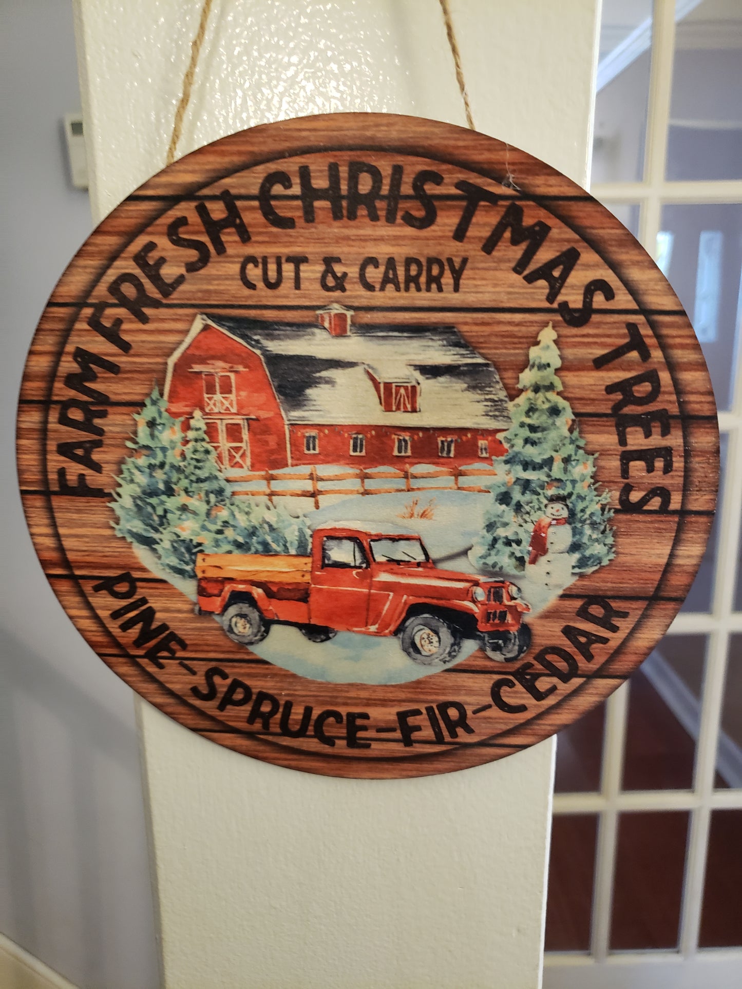 Farmhouse Christmas Hanging Wood Sign, Farm Fresh Trees 8"