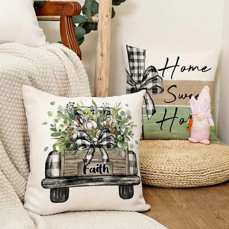 Farmhouse Eucalyptus Home Sweet Home Throw Pillow Covers 18x18 Inch Set of 4, Cotton