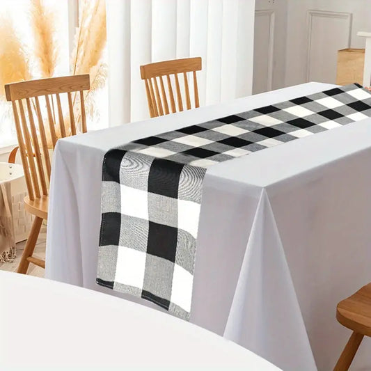 Farm House Buffalo Black White Check Runner And 6 Placemats