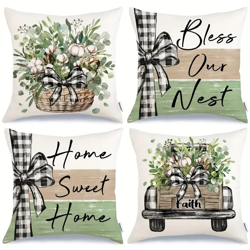 Farmhouse Eucalyptus Home Sweet Home Throw Pillow Covers 18x18 Inch Set of 4, Cotton