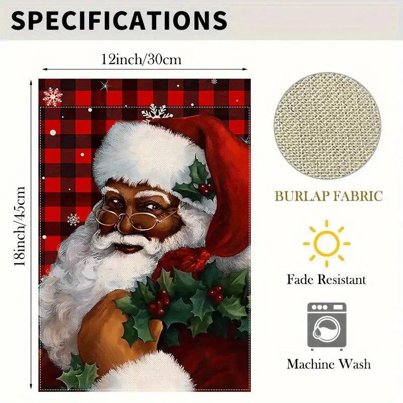 Charming Black Santa Lawn Garden Flag Double Side Burlap