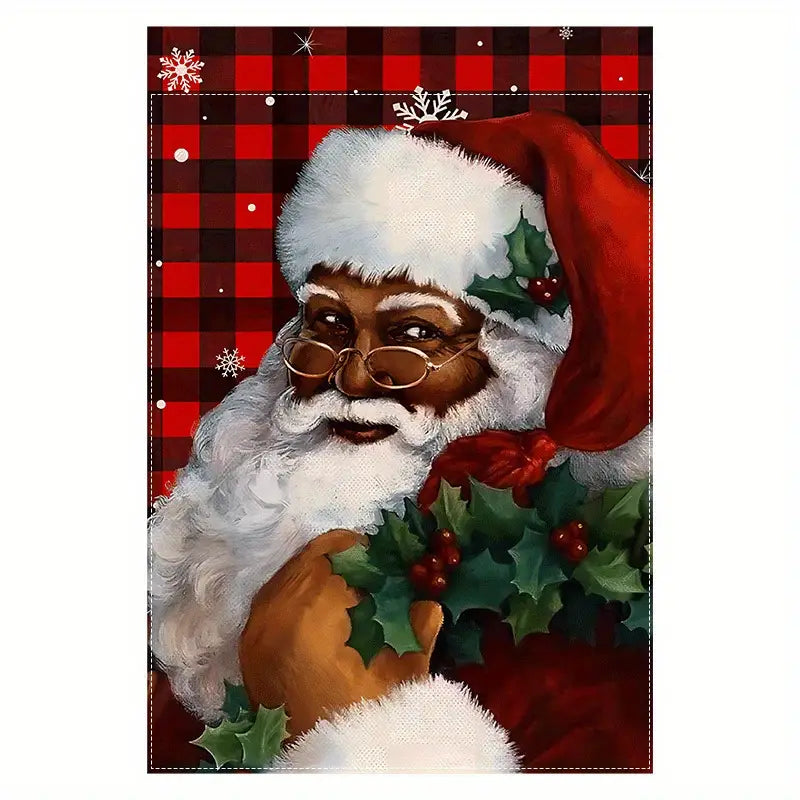 Charming Black Santa Lawn Garden Flag Double Side Burlap