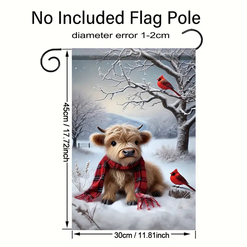 Winter Scene Baby Highland Cow Christmas Garden Lawn Flag Double Sided