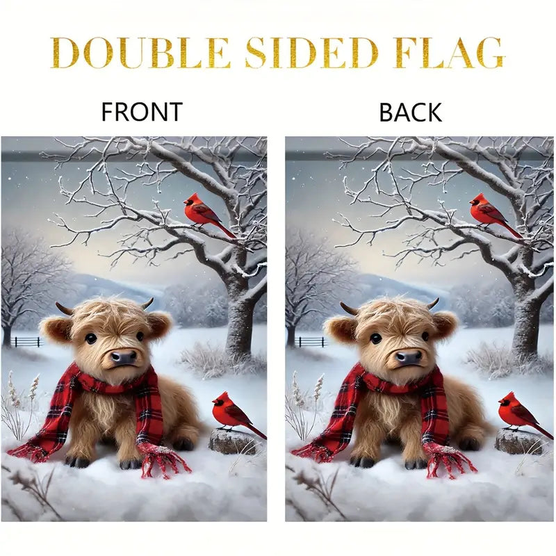 Winter Scene Baby Highland Cow Christmas Garden Lawn Flag Double Sided