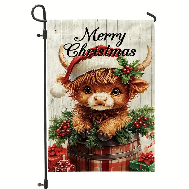 Baby Highland Cow Christmas Garden Lawn Flag Merry Christmas Sturdy