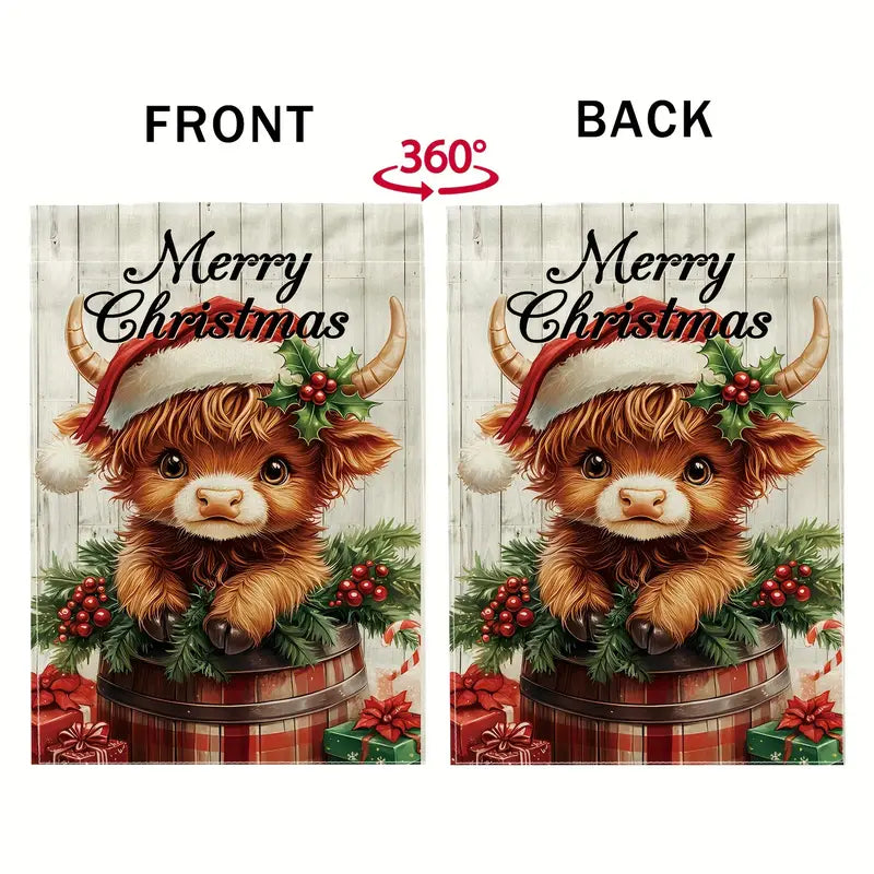 Baby Highland Cow Christmas Garden Lawn Flag Merry Christmas Sturdy