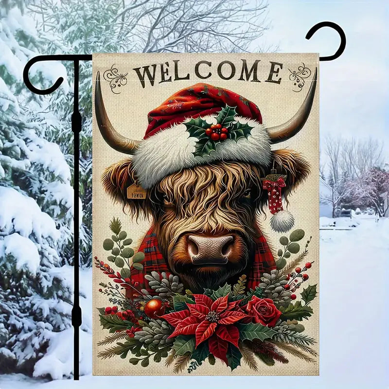 Highland Cow Christmas Garden Lawn Flag Welcome Double Sided