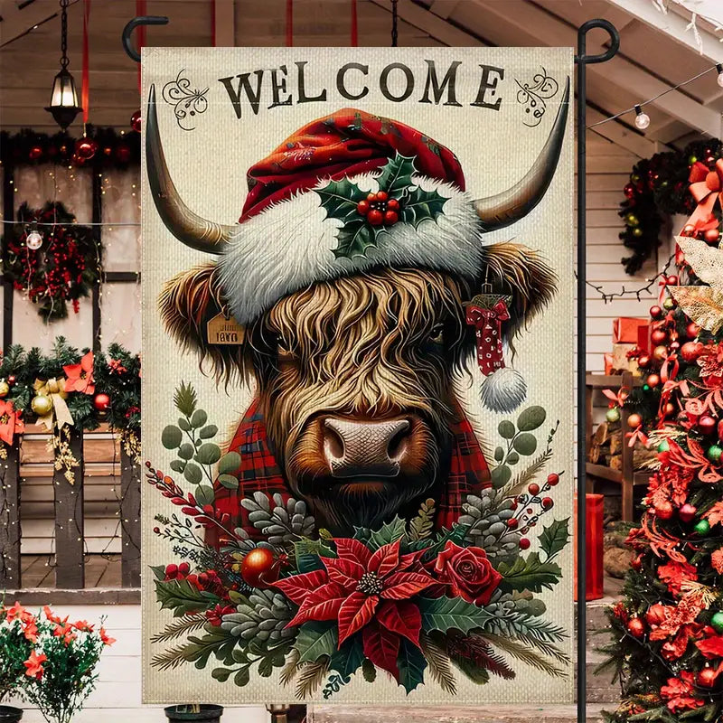 Highland Cow Christmas Garden Lawn Flag Welcome Double Sided