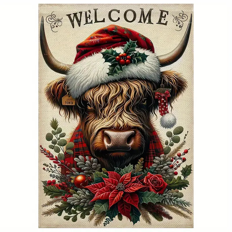 Highland Cow Christmas Garden Lawn Flag Welcome Double Sided