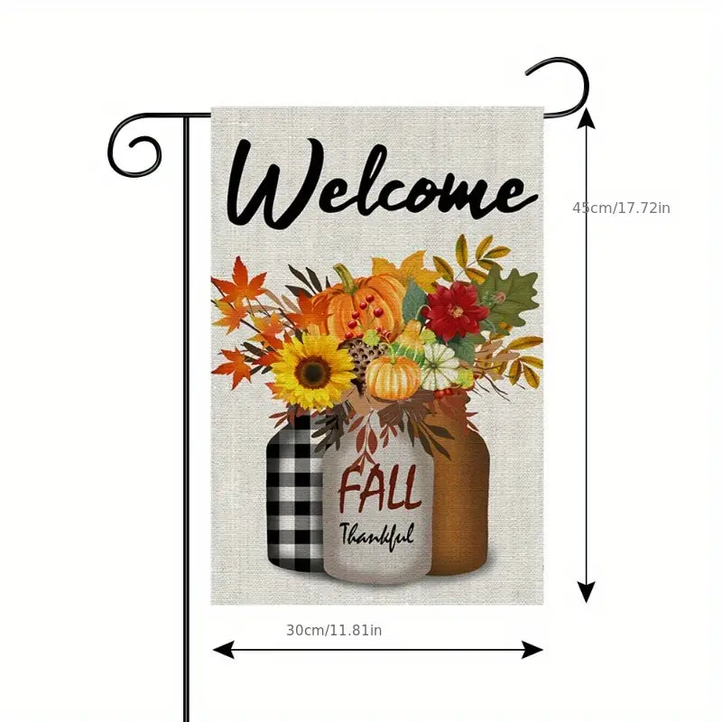 Fall Welcome Garden Lawn Flag Mason Jar 12 x 18