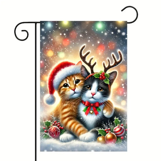 Festive Charming Cats Christmas Garden Lawn Flag