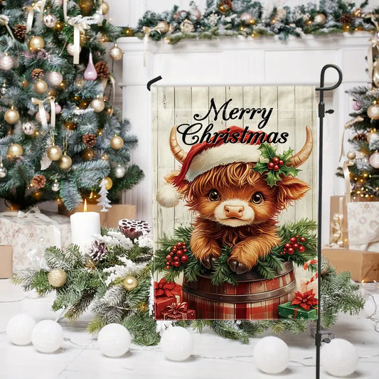 Baby Highland Cow Christmas Garden Lawn Flag Merry Christmas Sturdy