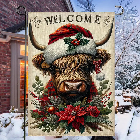 Highland Cow Christmas Garden Lawn Flag Welcome Double Sided