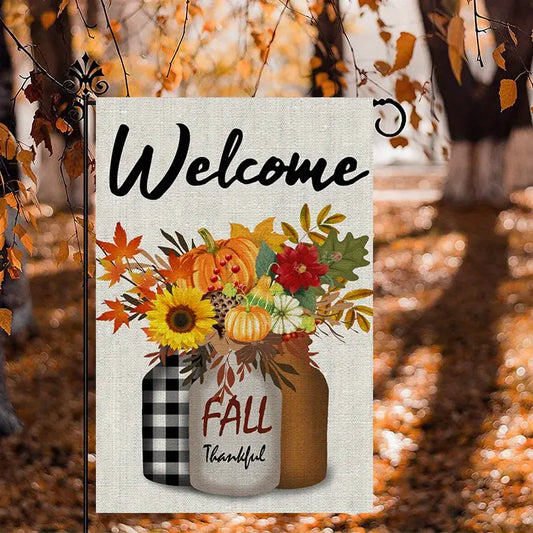 Fall Welcome Garden Lawn Flag Mason Jar 12 x 18