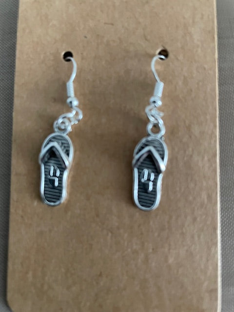 Flip Flop Beach Coastal Earrings 925 Hooks Silver Plated Sandal Drop Dangle