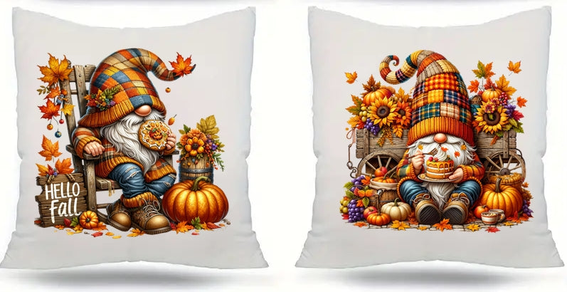 Fall Thanksgiving Set 2 Gnome Pillow Throw Covers 18 x 18