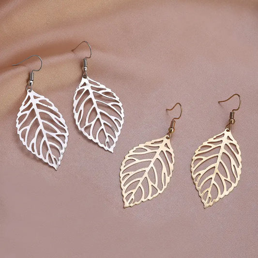 Fashion Leaf Shaped Dangle Earrings 2 pair. 1 Silver & 1 Gold Tone