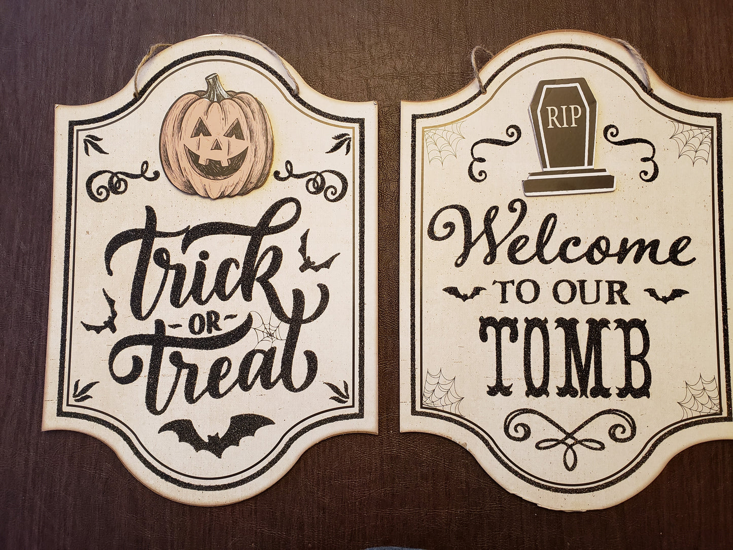 Halloween Hanging Wood Signs Raised Pumkin "Trick or Treat" or Raised R.I.P 13" x 9.5"