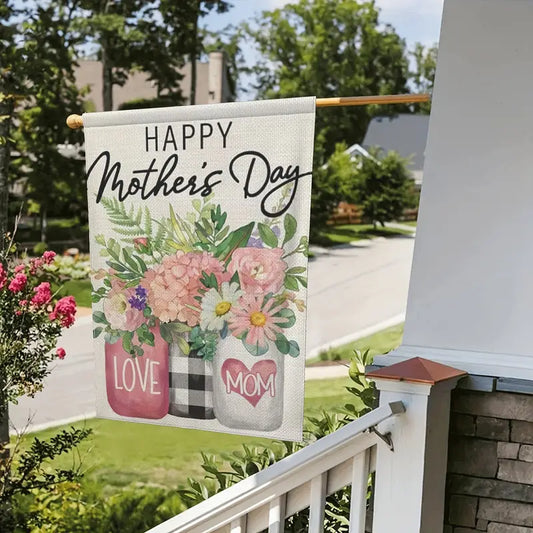 Happy Mother's Day Garden Lawn Flag Buffalo Print Mason Jars Floral