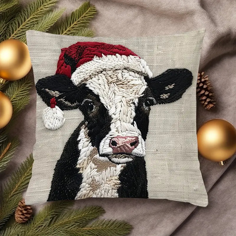 Christmas Highland Cow Pillow Throw Cover