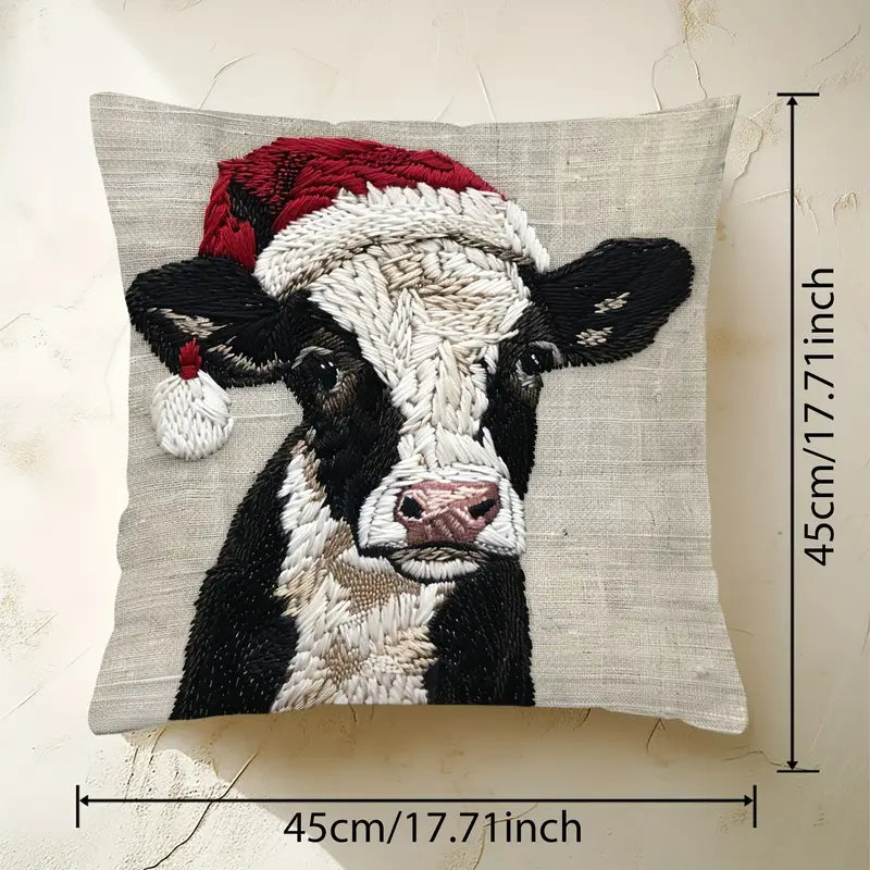 Christmas Highland Cow Pillow Throw Cover